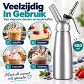 Slagroomspuit 500ml RVS - Roomspuit met 3 Roestvrijstalen Spuitmonden - Whipped Cream Dispenser voor Koffie, Desserts en Bakken - Herbruikbare Crèmespuit met Aluminium Deksel