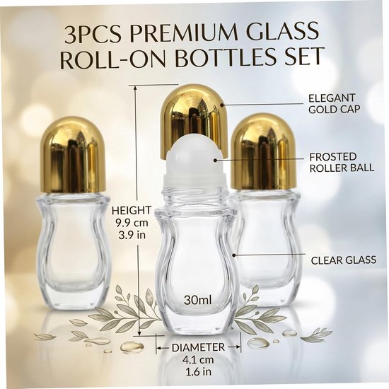 3 stuks Roller Ball Applicator 50ml Lege Glazen Roller Flessen Dikke Clear Rollerball Fles met Lekvrije Cap Draagbaar voor Oliën Parfum DIY Vloeistof. — afbeelding 2