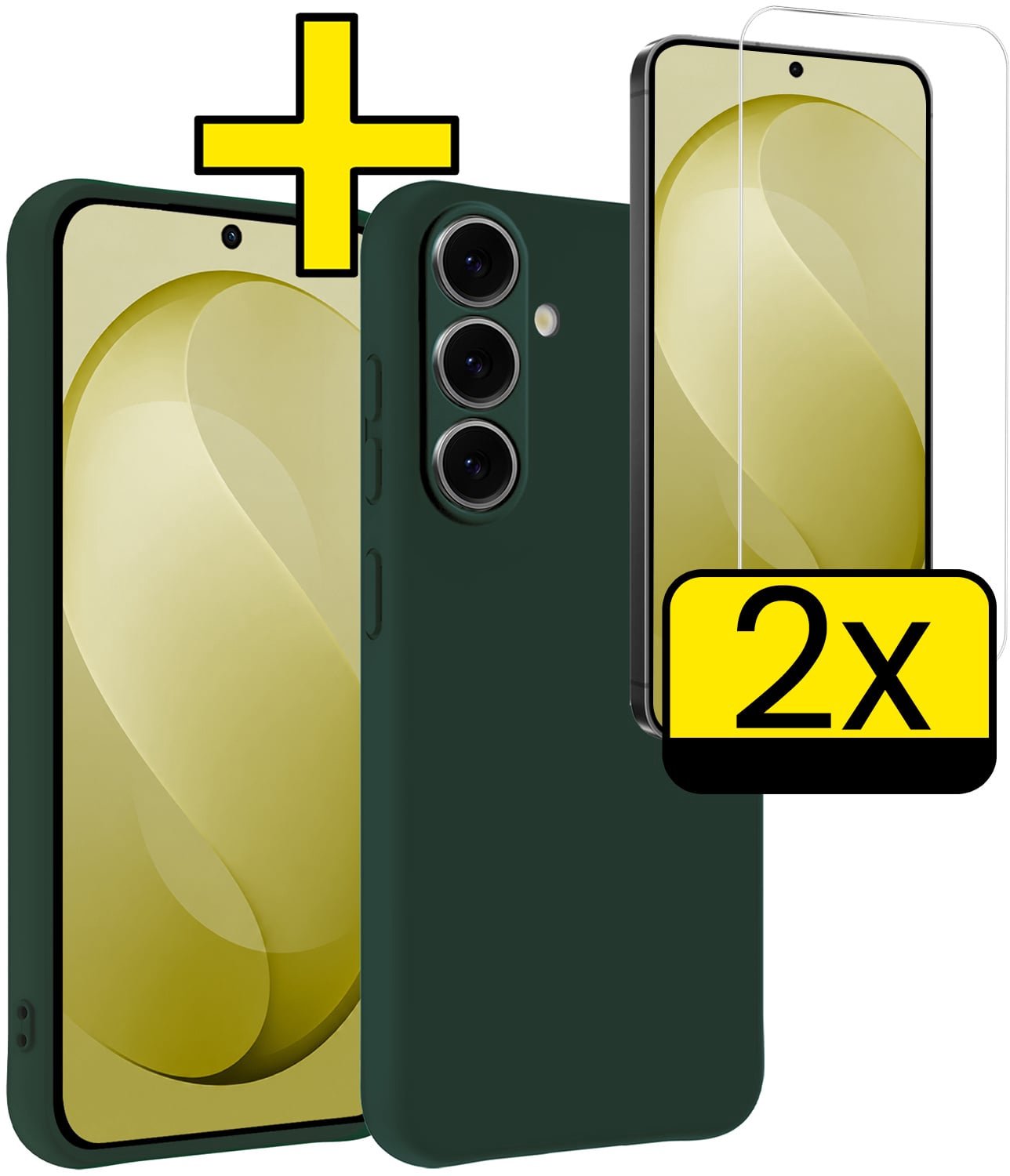 Hoesje - Met 2x Screenprotector - Geschikt voor Samsung Galaxy S26 FE - Sterk & Shockproof - Back Cover - Siliconen Case - Telefoon Hoes - Telefoonhoesjes - Donkergroen
