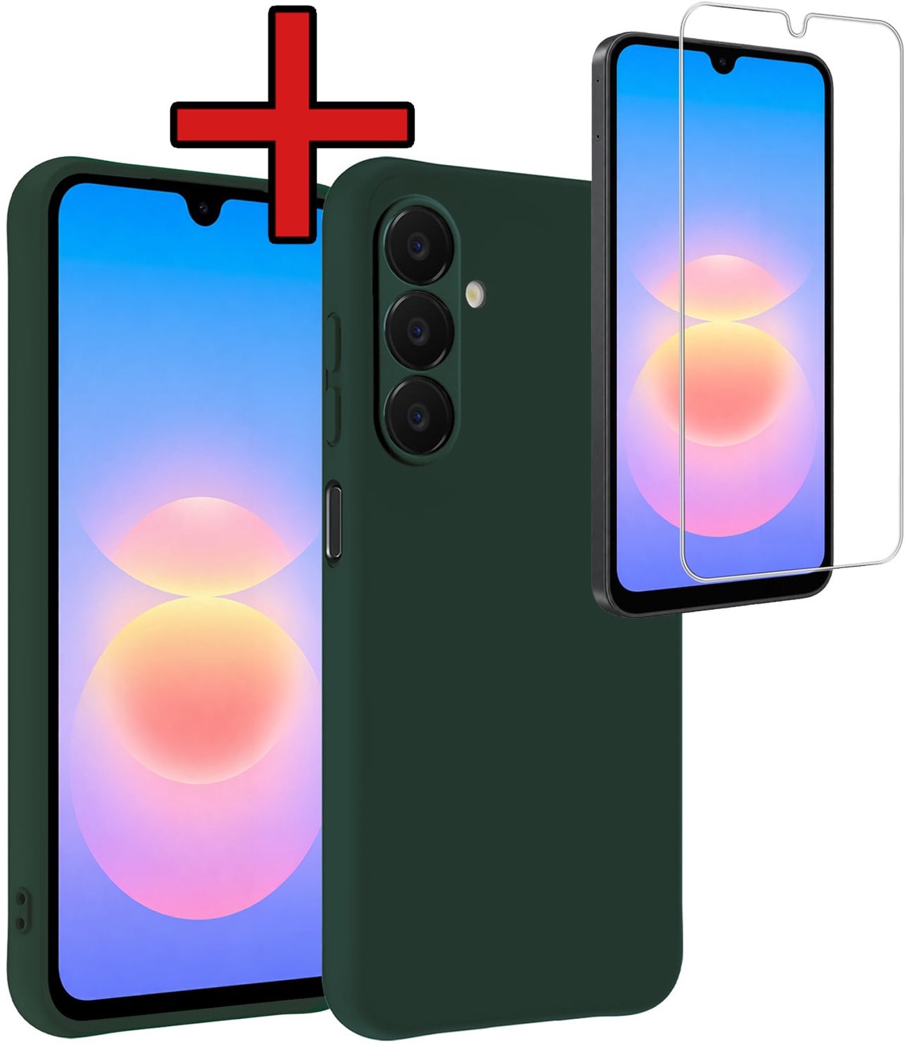 Hoesje - Met Screenprotector - Geschikt voor Samsung Galaxy A18 - Sterk & Shockproof - Telefoon Hoes - Back Cover - Siliconen Case - Telefoonhoes - Donkergroen