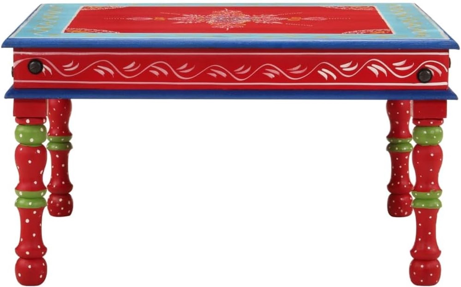 Salontafel voor de woonkamer, salontafel, rood, handbeschilderd, massief hout, mango, voor slaapkamer, werkkamer, kantoor