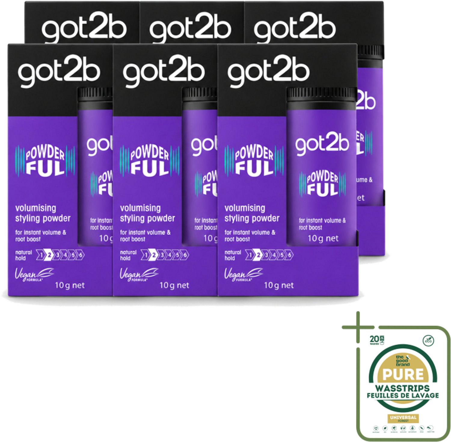 6 x Got2B - Stylingpoeder - Powderful - 10 g - Wasstrips - Haarvolumepoeder - Haartextuur - Haarkleur - Haarkleuring - Haartekstuur