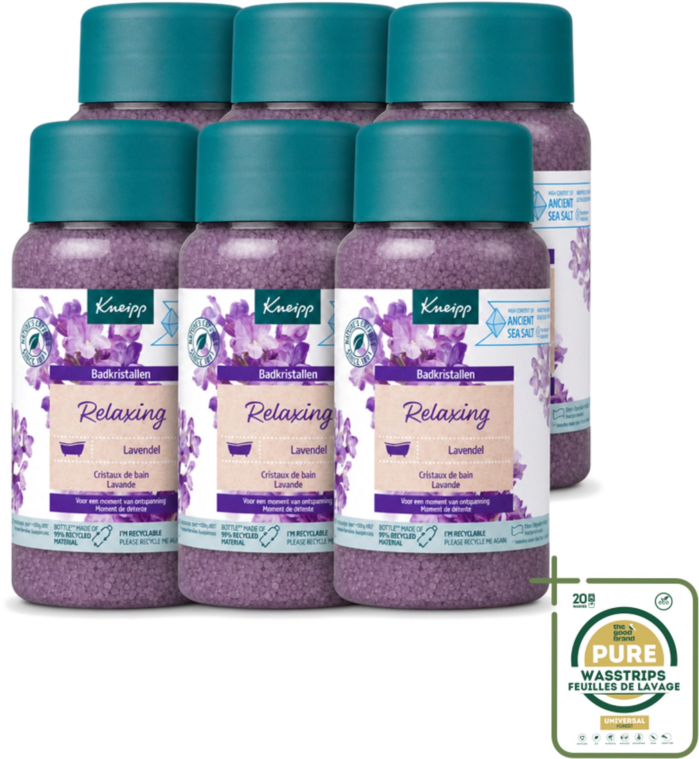 6 x Kneipp - Badzout - Badkristallen - Lavendel - 600 g - Wasstrips - Badzout - Badkristallen - Ontspanning - Lavendel - Thermaal Zout