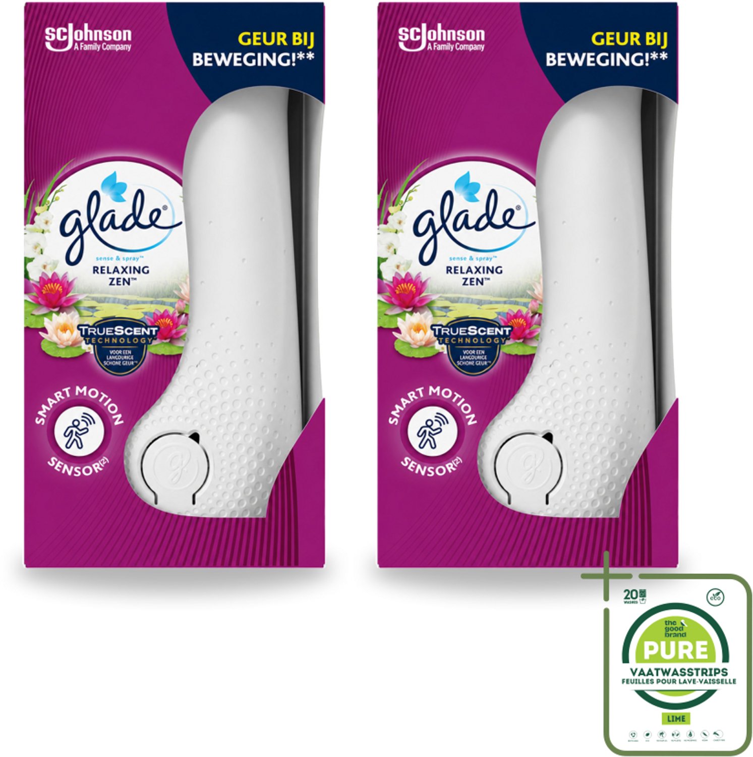 2 x Glade - Houder Sense & Spray - Relaxing Zen - 18 ml - Grootverpakking - Vaatwasstrips - Geurverspreiding - Automatische Geur - Rustgevende Geur - Luchtverfrisser - Bewegingssensor