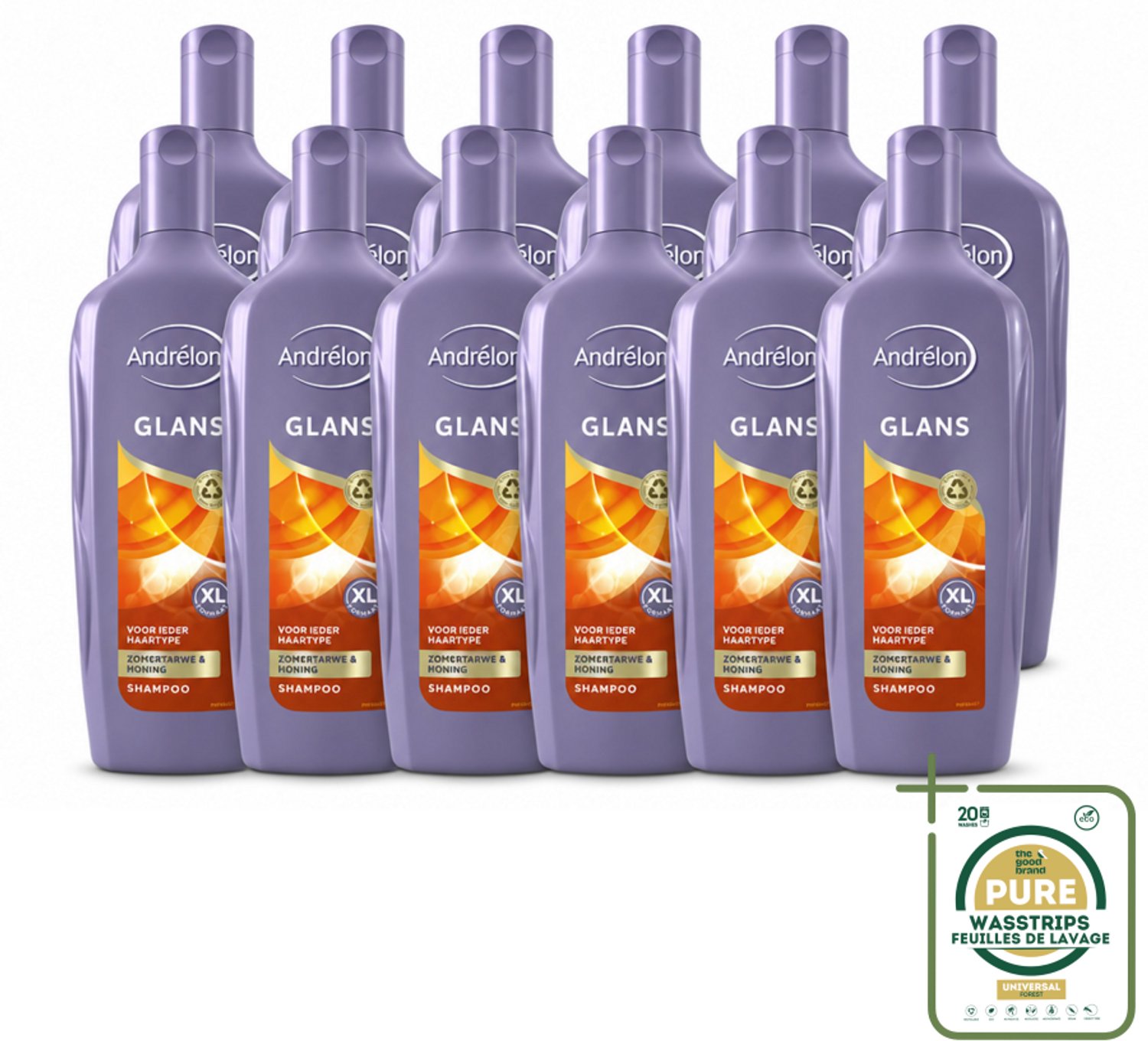 12 x Andrélon - Glans - Shampoo - 450 ml - Wasstrips - Haar Verzorging - Natuurlijke Glans - Zomertarwe Shampoo - Honing Shampoo - Gezond Haar
