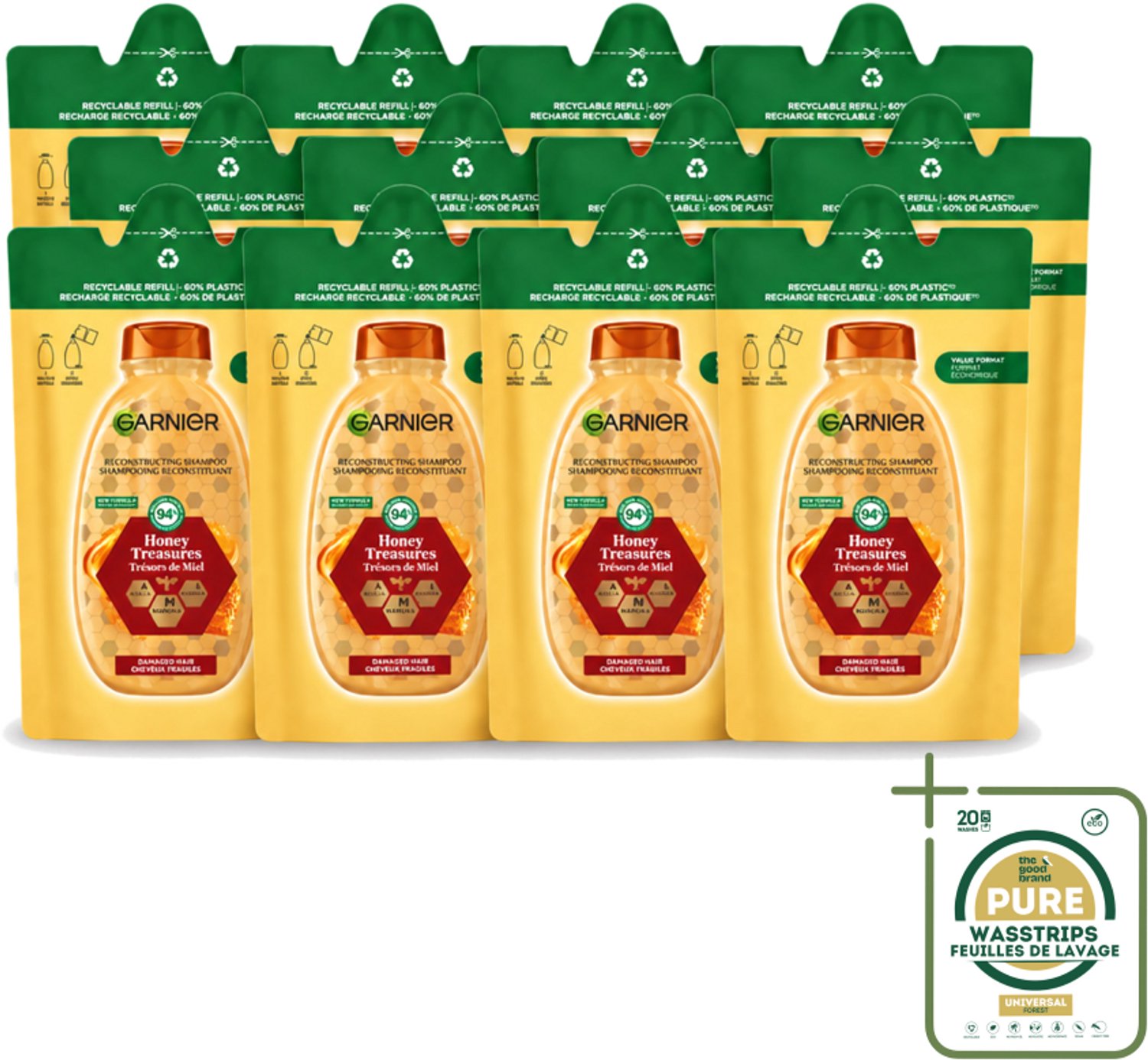 12 x Garnier - Loving Blends - Shampoo Refill - Honing Goud - Beschadigd & Breekbaar Haar - 250 ml - Wasstrips - Honing Shampoo - Haar Herstellen - Beschadigd Haar - Haarbreuk - Gespleten Punten