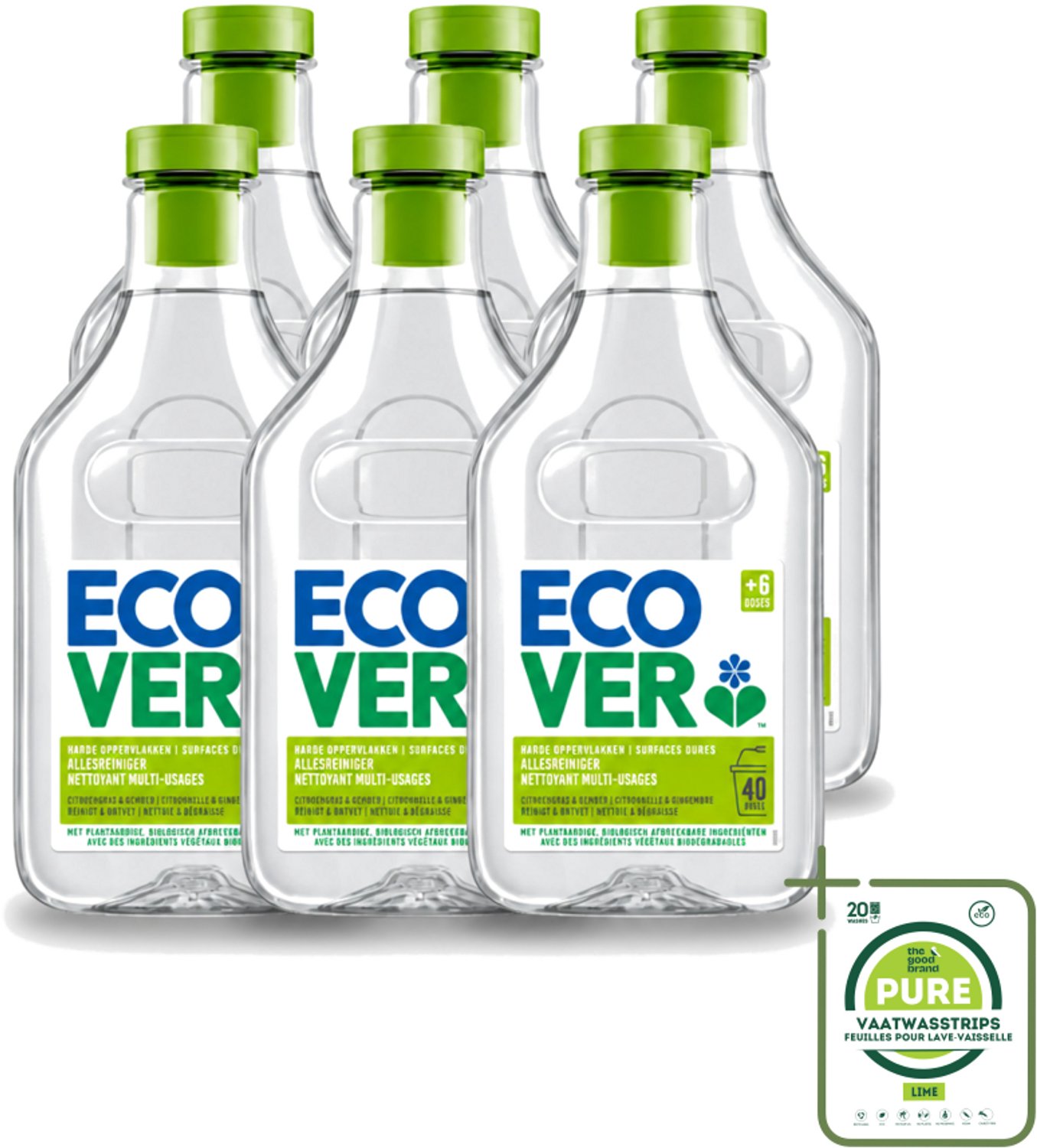 6 x Ecover - Allesreiniger - Citroengras & Gember - 1 liter - Grootverpakking - Vaatwasstrips - Allesreiniger - Citroengras - Gember - Natuurlijke Reiniger - Plantaardige Reiniger