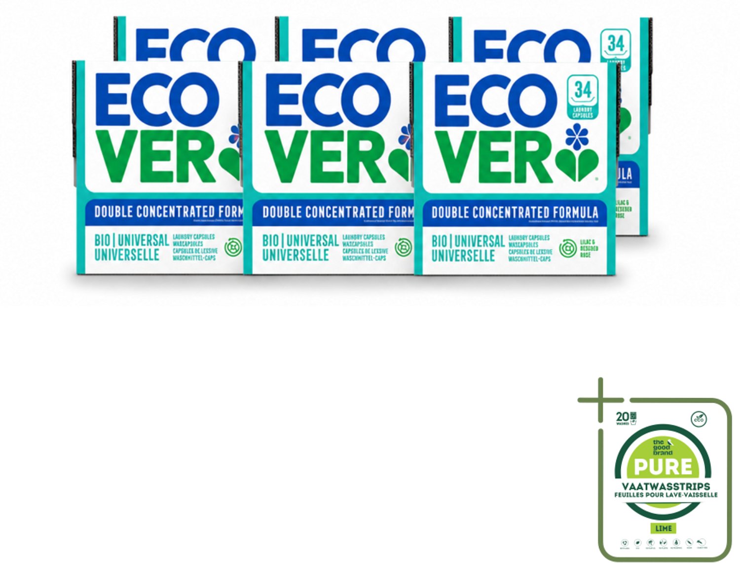6 x Ecover - Waspods - Universeel - Geconcentreerde formule - 34 wasbeurten - Grootverpakking - Vaatwasstrips - Wasbeurt - Wasmachine - Waskracht - Duurzaam Wasmateriaal - Natuurlijke Ingrediënten