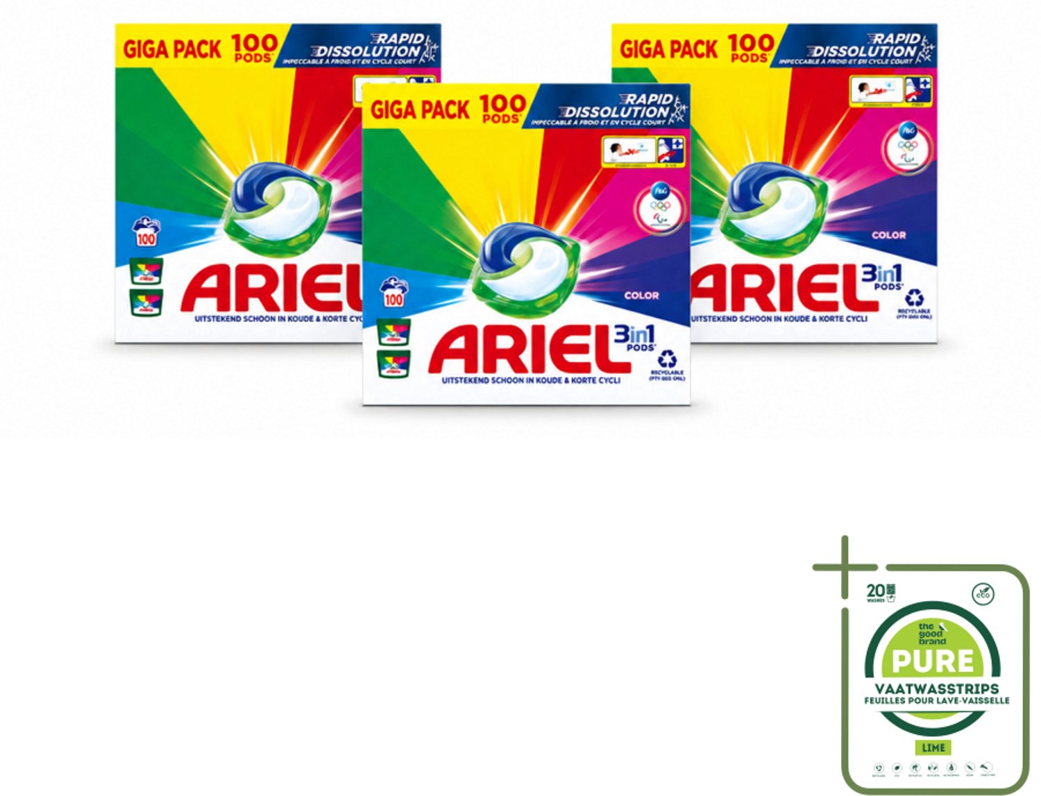 3 x Ariel - 3in1 Wasmiddel Pods - Color - 100 Pods - Grootverpakking - Vaatwasstrips - Wasmiddel - Wasmiddel Pods - Kleurbehoud - Wasmiddel Voor Gekleurde Kleding - Energiezuinig Wassen