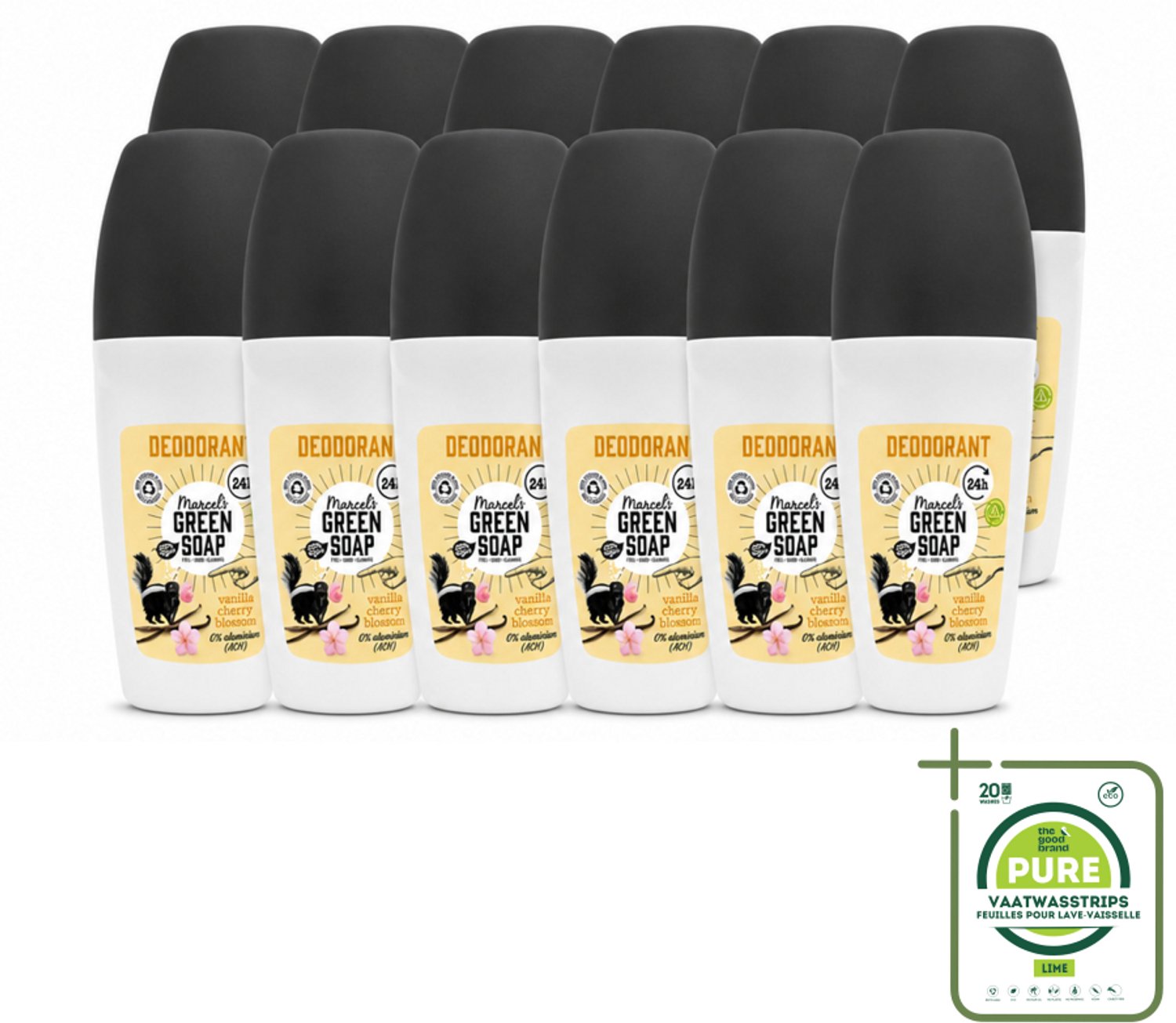 12 x Marcel's Green Soap - Deodorant Roller - Vanilla & Cherryblossom - Langdurige frisheid - 50 ml - Grootverpakking - Deodorant - Geur - Oksels - Frisheid - Duurzaam