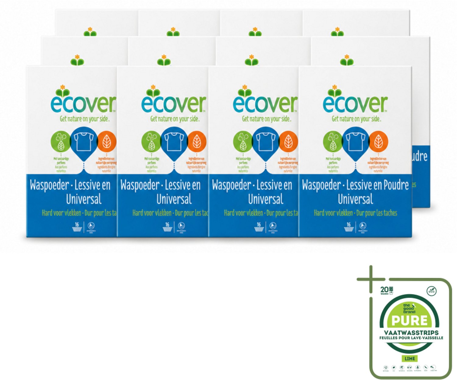 12 x Ecover - Waspoeder Universal - Voor witte & bonte was - 1,2 kg - Grootverpakking - Vaatwasstrips - Waspoeder - Was - Vuil Verwijderen - Vlekken Verwijderen - Milieuvriendelijk
