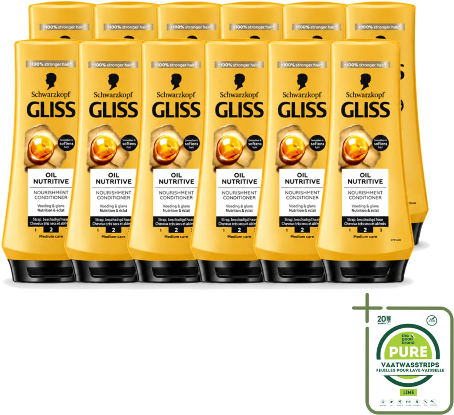 12 x Gliss - Hair Repair - Conditioner Oil Nutritive voor Intensieve Voeding - 200 ml - Grootverpakking - Vaatwasstrips - Voeding Haar - Droog Haar - Lang Haar - Gespleten Punten - Haar Herstel