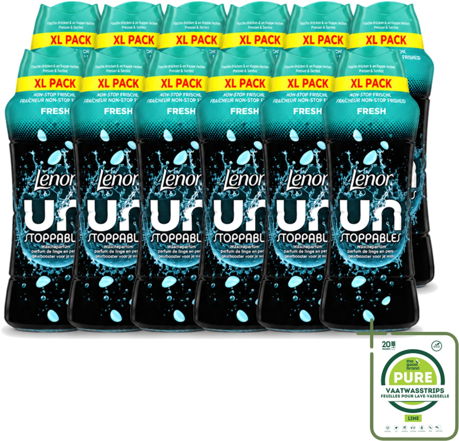 12 x Lenor Unstoppables - Geurbooster - Fris - Non-Stop Frisheid - Grootverpakking - Grootverpakking - Vaatwasstrips - Geurbooster - Frisheid - Wasgeur - Citrusgeur - Fruitgeur