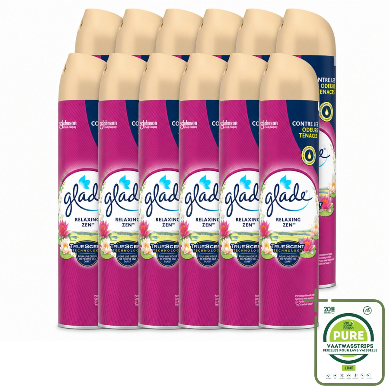 12 x Glade - Luchtverfrisser Spray - Relaxing Zen - 300 ml - Grootverpakking - Vaatwasstrips - Luchtverfrisser - Ontspanning - Geur - Frisheid - Essentiële Oliën