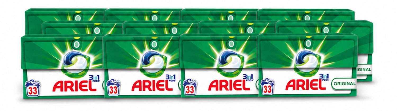 12 x Ariel - 3in1 Wasmiddel Pods - Original - 33 Pods - Voordeelverpakking - 12 stuks