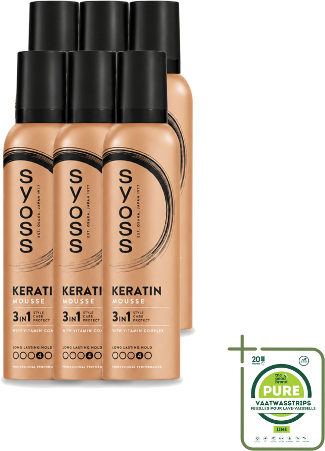 6 x Syoss - Keratin - Haarmousse - Versterkt Haarvezels - 250 ml - Grootverpakking - Vaatwasstrips - Haarmousse - Keratine - Haarversterking - Styling - Haarverzorging