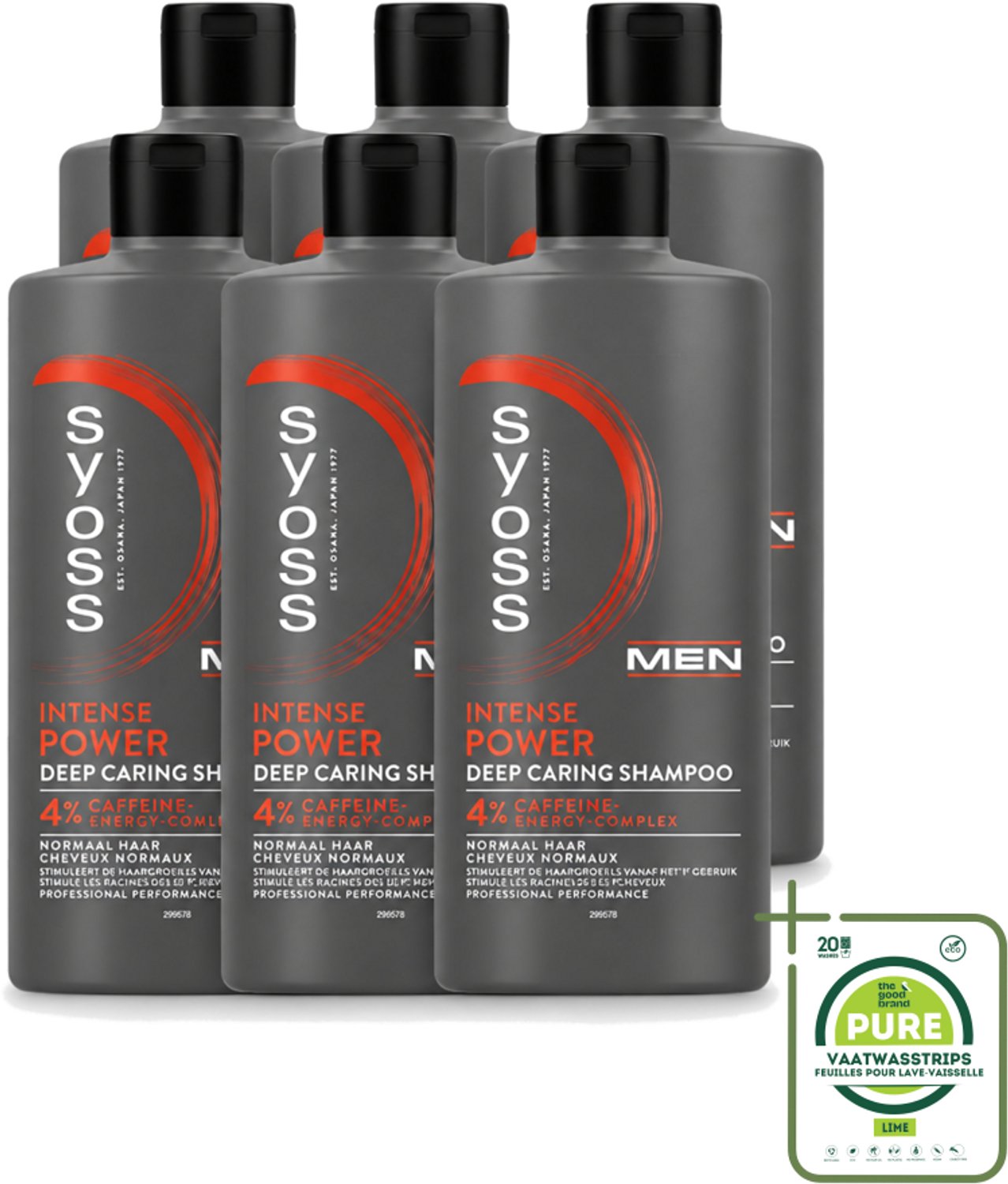 6 x SYOSS - Men Power - Shampoo - Langdurige Styling - 440ml - Grootverpakking - Vaatwasstrips - Mannelijk Haarverzorging - Krachtig Haar - Haar Stimulatie - Cafeïne Shampoo - Gezonde Haargroei