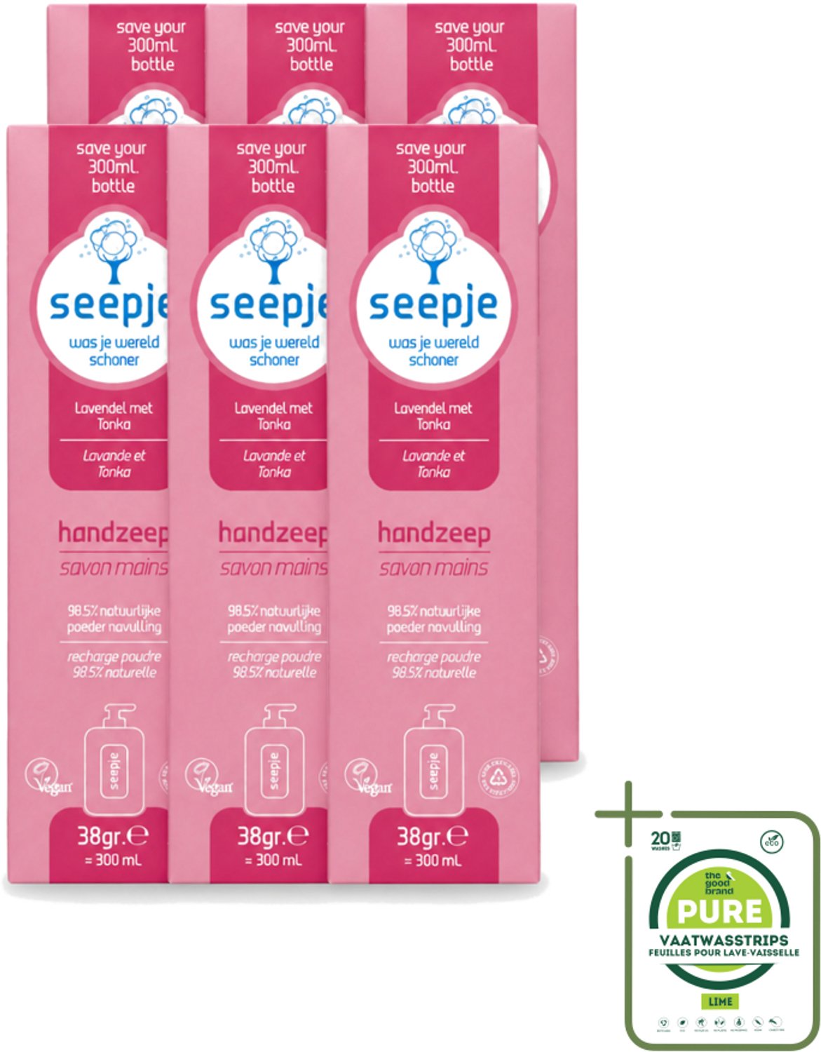 6 x Seepje - Handzeep - Rijke Geur en Hydratatie - Lavendel met Tonka - Navulverpakking - 38 g - Grootverpakking - Vaatwasstrips - Handzeep - Navulpoeder - Handverzorging - Natuurlijke Handzeep - Lavendel