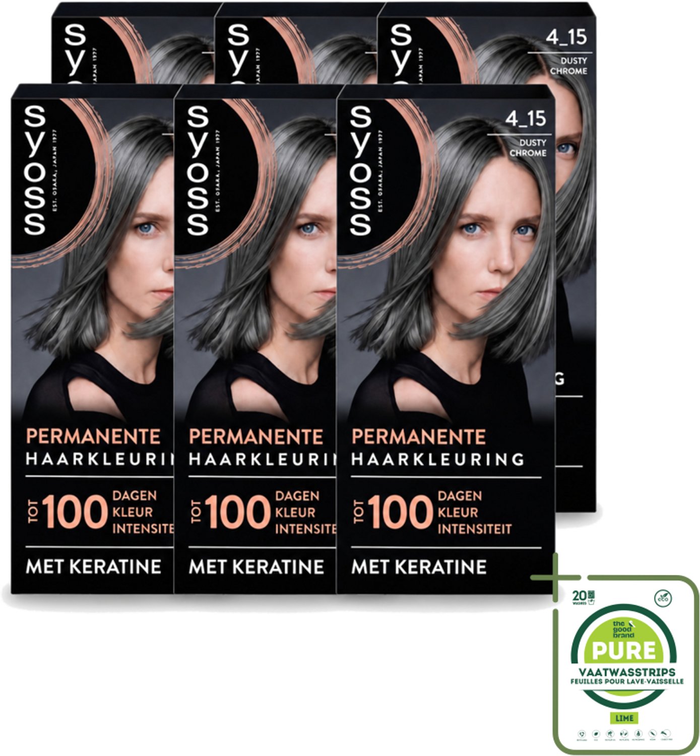 6 x SYOSS - Coloration 4-15 Dusty Chrome - Haarverf - Grijsdekking - Vermindert Haarbreuk - Grootverpakking - Vaatwasstrips - Haarkleuring - Permanente Haarkleuring - Diepblond - Grijsdekking - Keratine