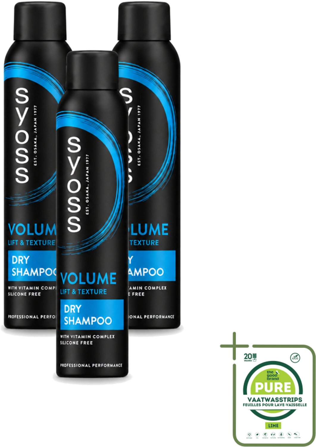 3 x SYOSS - Volume Droogshampoo - Shampoo - Voor Volumeboost - 200ml - Grootverpakking - Vaatwasstrips - Volume Droogshampoo - Fris Haar - Haar Volume - Droogshampoo Zonder Water - Haar Verzorging