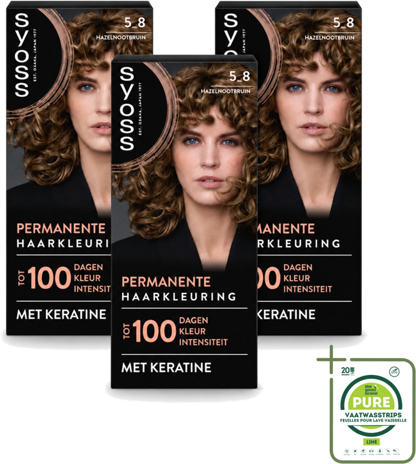 3 x SYOSS - Coloration 5-8 Hazelnootbruin - Haarverf - Grijsdekking - Vermindert Haarbreuk - Grootverpakking - Vaatwasstrips - Permanente Haarkleuring - Haarkleur - Grijsdekking - Keratine - Haarkleur Intensiteit