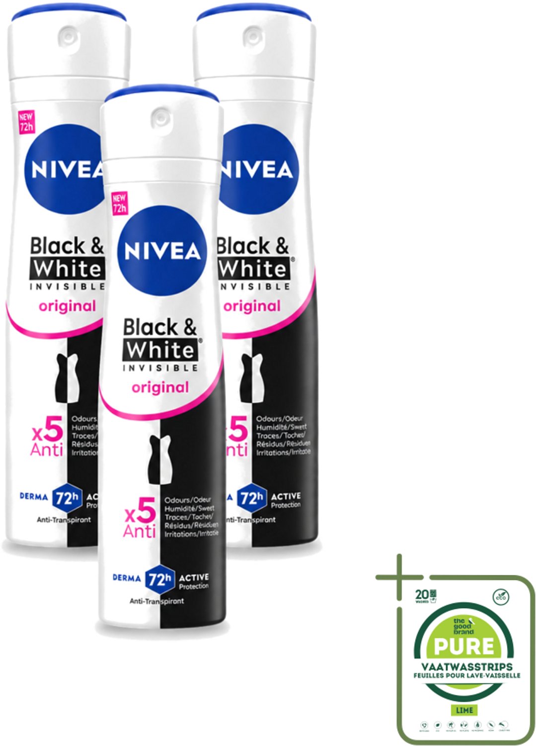 3 x NIVEA - Deodorant Spray - Onzichtbaar Voor Zwart & Wit Helder - 72 Uur Anti-Transpirant - 150 ml - Grootverpakking - Anti-Transpirant Spray - Zweetvermindering - Geurvermindering - Anti-Vlek - Kledingbescherming