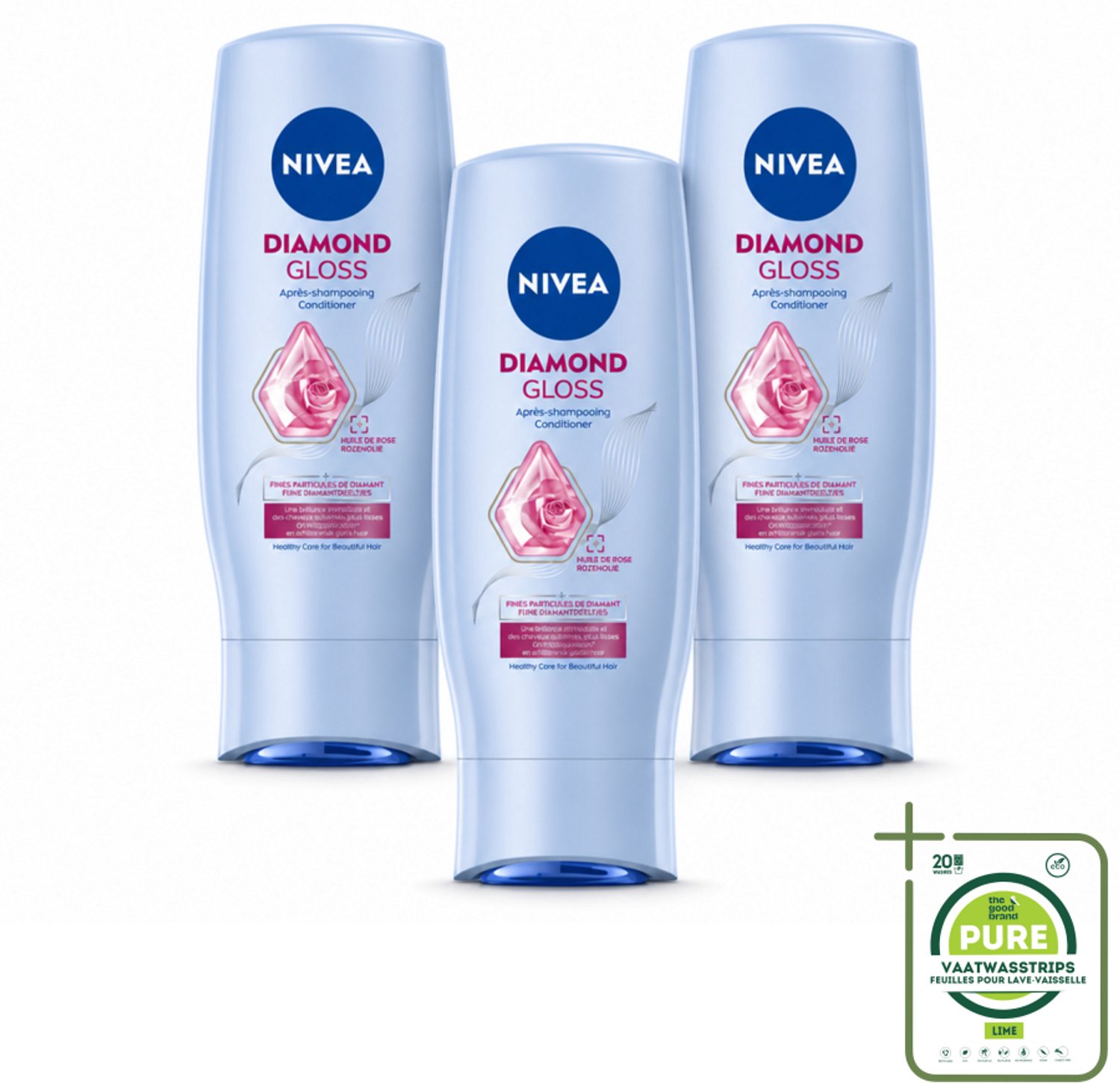 3 x NIVEA - Diamantglans Conditioner - Crèmespoeling - Voor Glans - 200 ml - Grootverpakking - Vaatwasstrips - Diamant Glans - Haar Verzorgen - Haar Glans - Haar Verzachten - Haar Doorkambaar