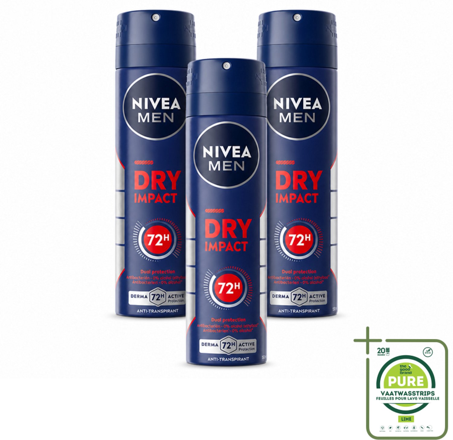 3 x NIVEA MEN - Deodorant Spray - Dry Impact - 150 ml - Grootverpakking - Droog Huidgevoel - Zweetbeheersing - Anti-transpirant - Frisheid - Huidbescherming