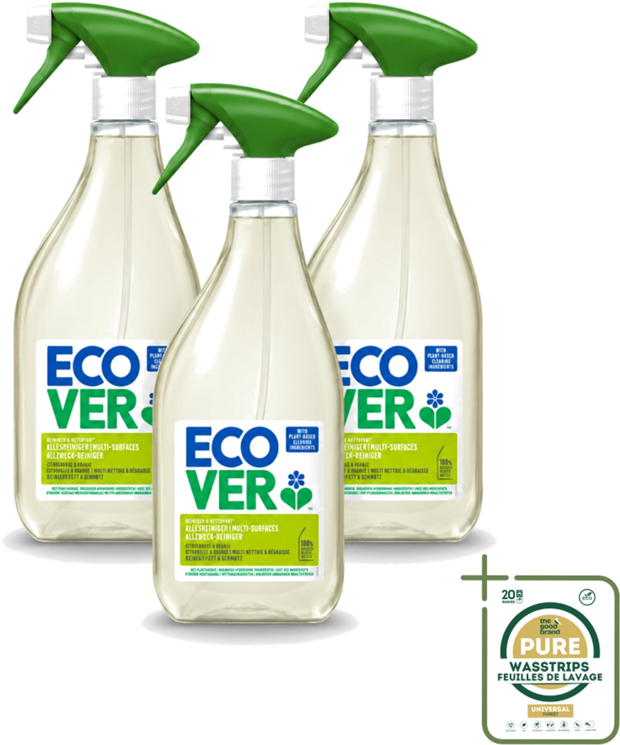 3 x Ecover - Allesreiniger Spray - Citroengras & Sinaasappel - 500 ml - Wasstrips - Allesreiniger - Citroengras - Sinaasappel - Schoonmaken - Geur