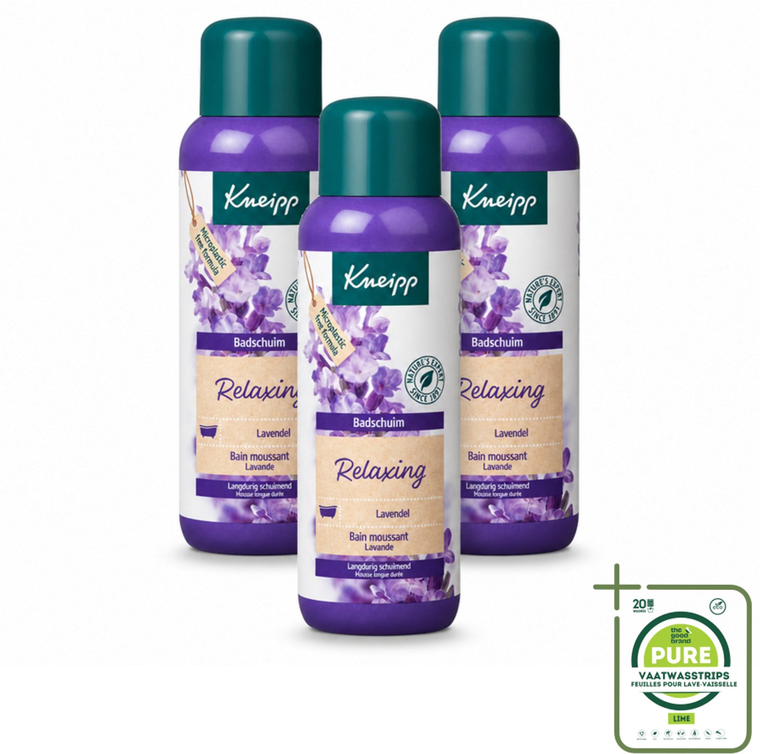3 x Kneipp - Badschuim - Lavendel - Bloemige geur - 400 ml - Grootverpakking - Vaatwasstrips - Badshuim - Ontspanning - Lavendel - Rust - Bad