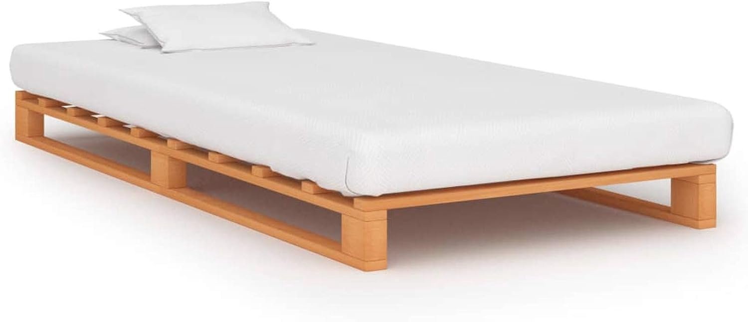 Bedframe van massief grenenhout, lattenbodem met palletframe, 100 x 200 cm, bruin