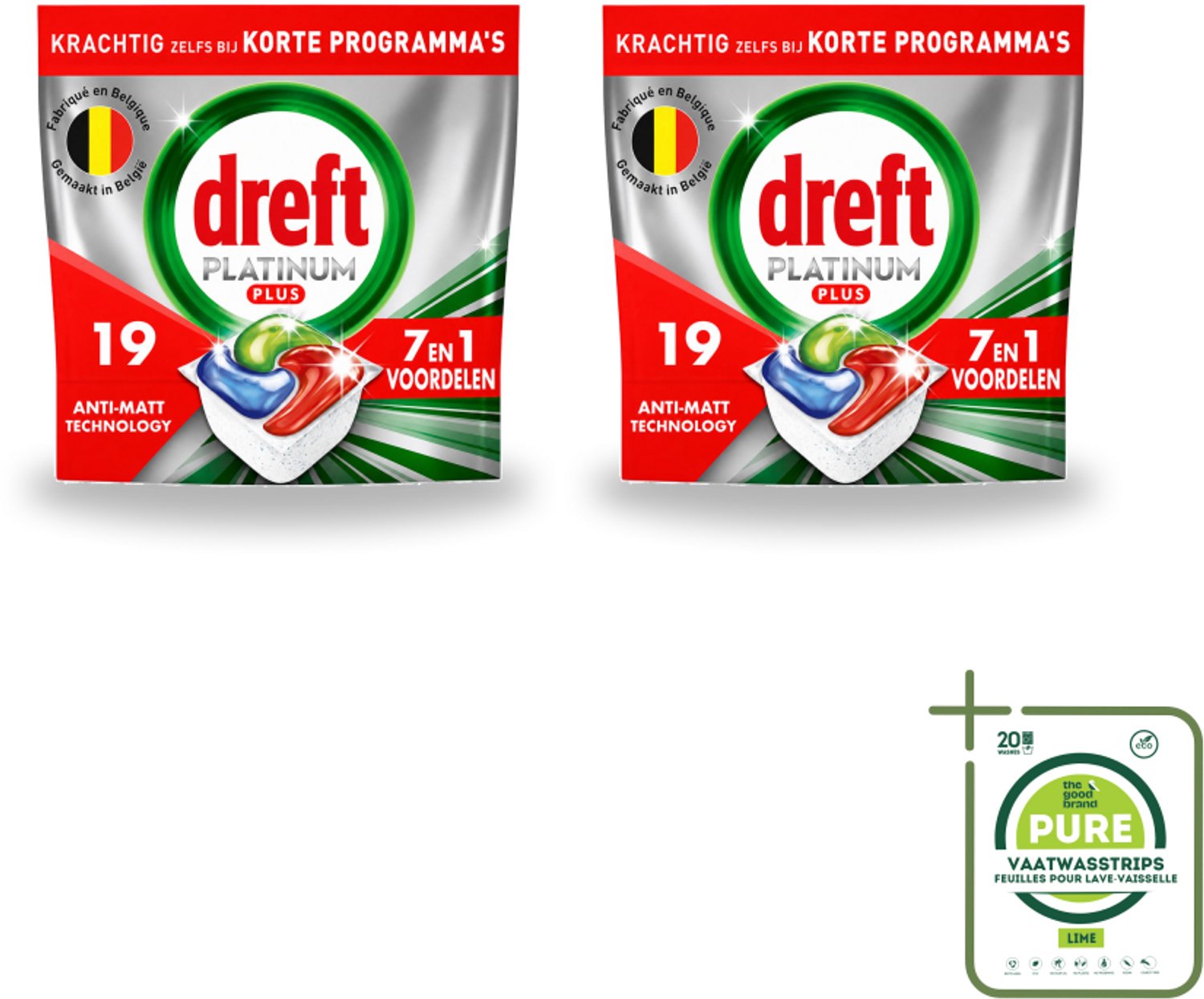 2 x Dreft - Vaatwastabletten - Platinum Plus All-in-One - Krachtige reiniging - 19 Tabletten - Grootverpakking - Vaatwassen - Glans Herstellen - Vaat Reinigen - Vaatwasser - Vaatwasmiddel