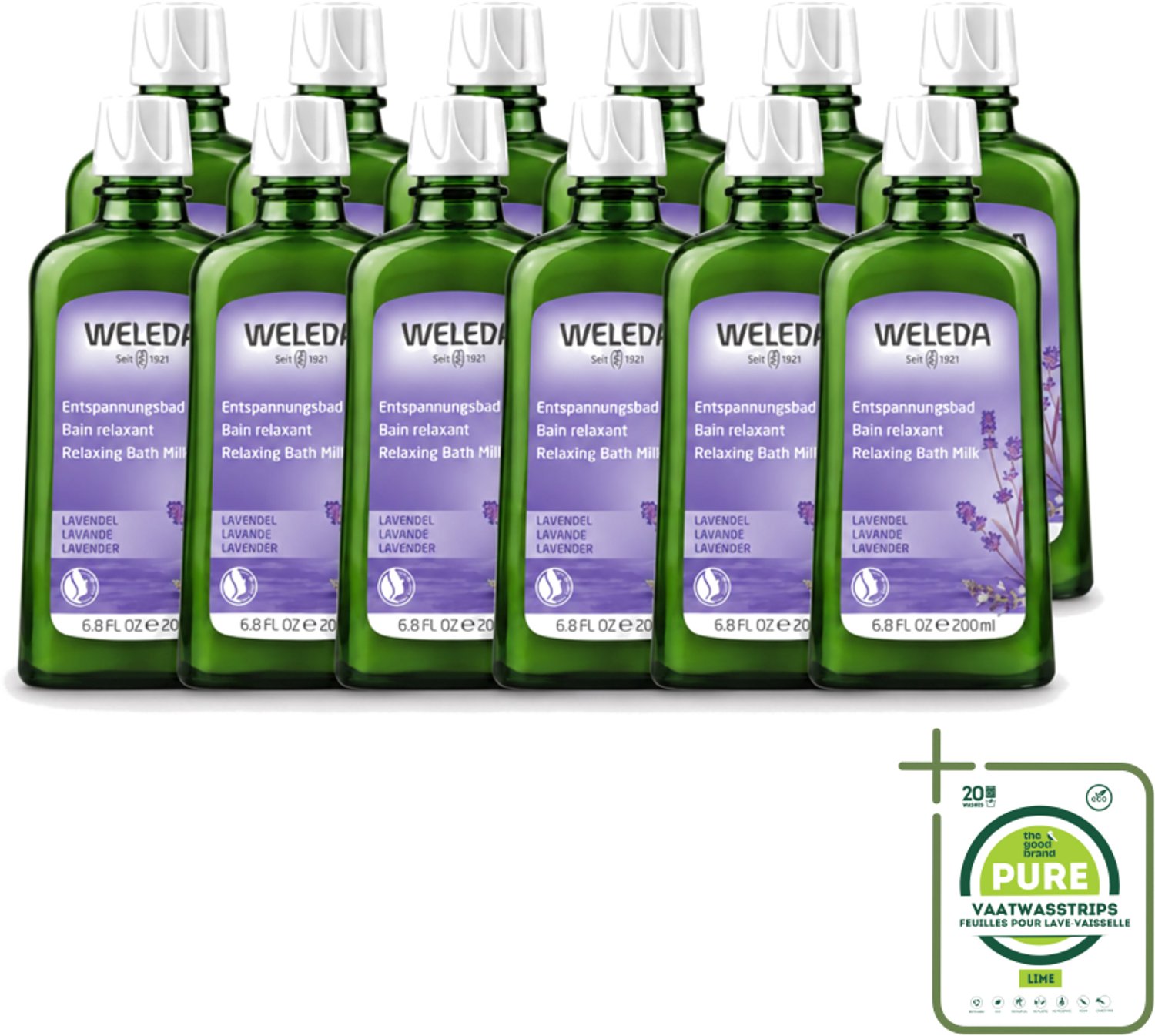 12 x WELEDA - Ontspanningsbadmelk - Lavendel - 200 ml - Grootverpakking - Vaatwasstrips - Ontspanning - Badmelk - Lavendel - Rust - Slaap