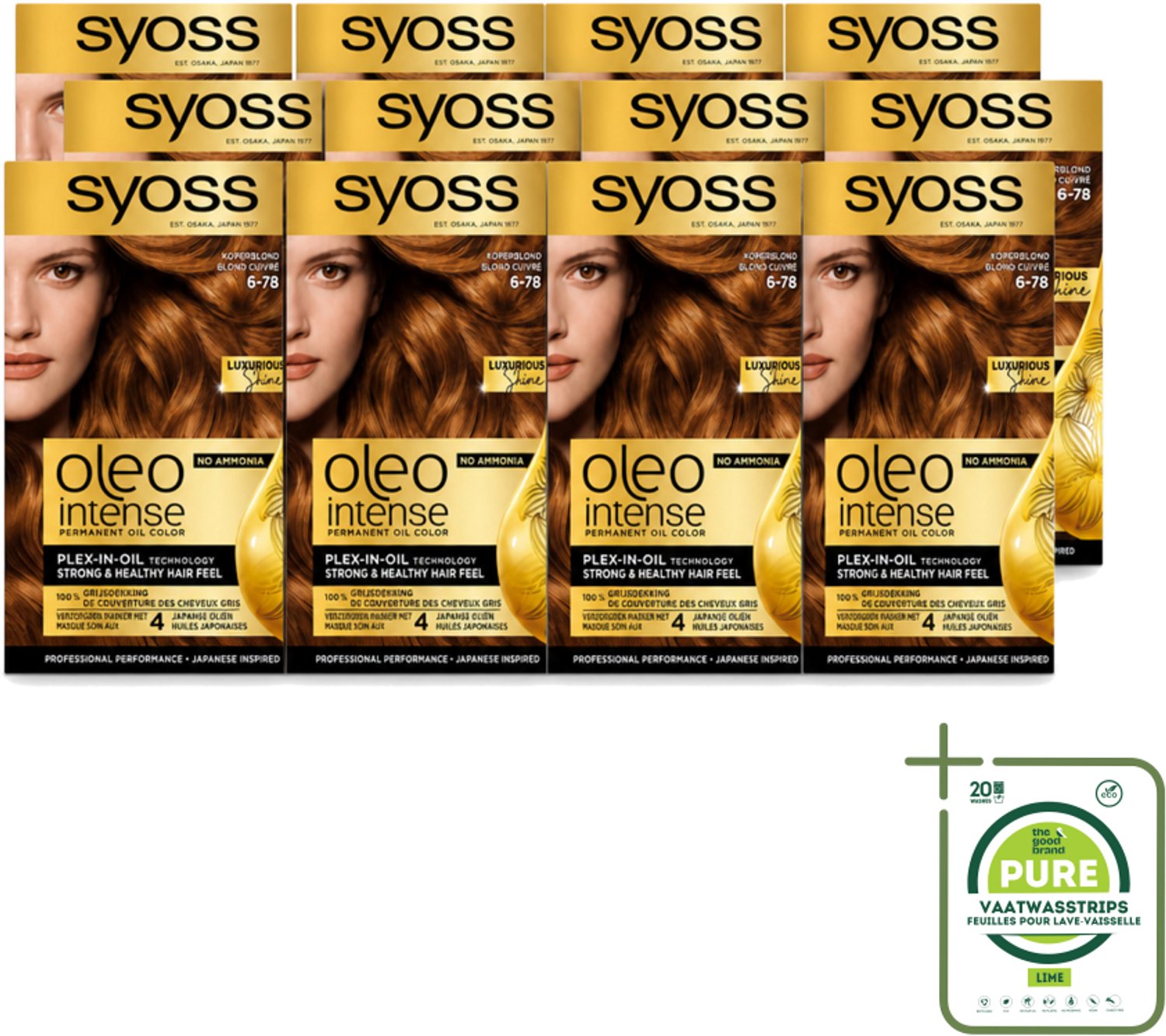 12 x SYOSS - Oleo Intense 6-78 - Haarverf - Permanente Haarkleuring - Koperblond - Langdurige Kleur - Grootverpakking - Vaatwasstrips - Haarkleuring - Koperblond - Olie-formule - Grijsdekking - Haarverzorging