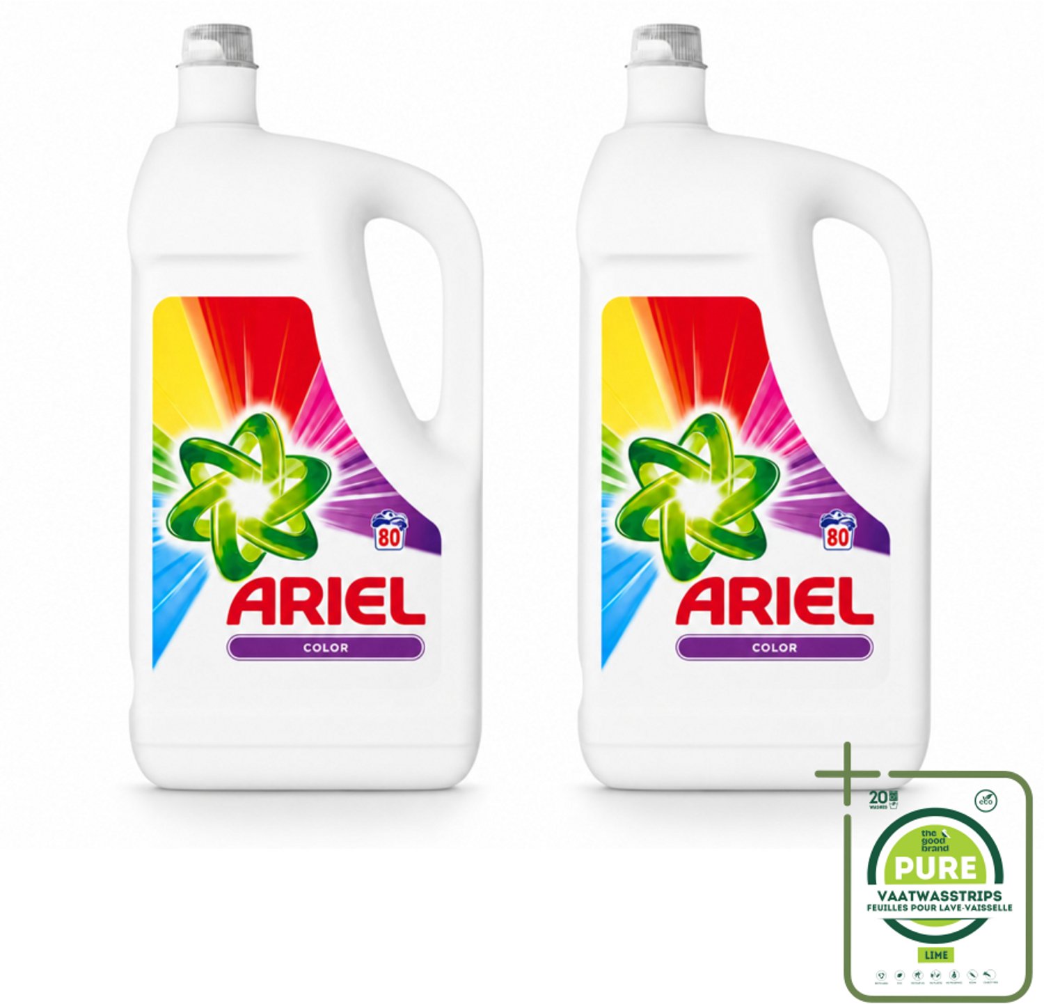 2 x Ariel - Wasmiddel - Color - 80 Wasbeurten - 2,64 liter - Grootverpakking - Vaatwasstrips - Kleurbehoud - Vlekverwijdering - Wasmiddel - Wasbeurt - Wasmiddel Bakje