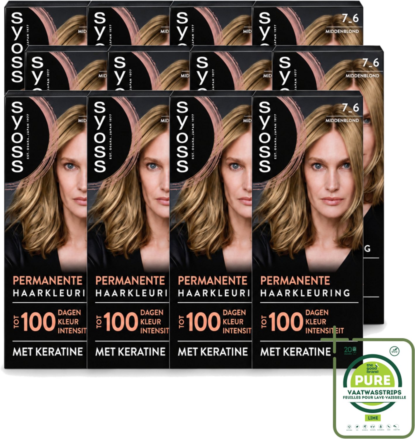 12 x SYOSS - Coloration 7-6 Middenblond - Haarverf - Grijsdekking - Vermindert Haarbreuk - Grootverpakking - Vaatwasstrips - Permanente Haarkleuring - Haarkleur - Grijsdekking - Keratine - Haarkleur Intensiteit