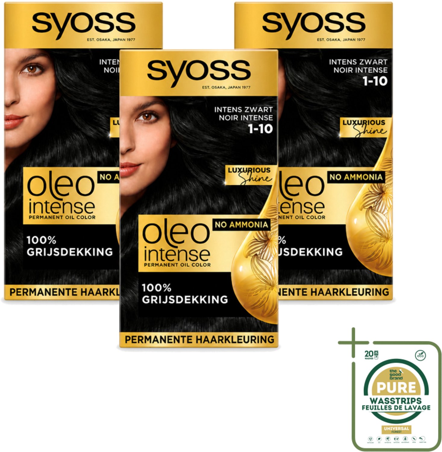 3 x SYOSS - Oleo Intense 1-10 - Haarverf - Permanente Haarkleuring - Intens Zwart - Langdurige Kleur - Wasstrips - Haarkleur - Haarkleuring - Intens Zwart - Permanente Haarkleuring - Haarverf