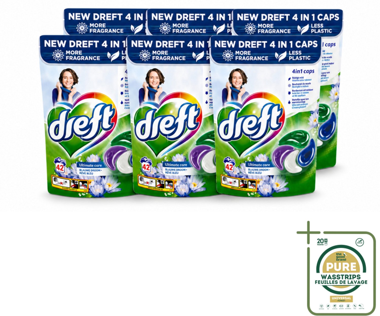 6 x Dreft - Wasmiddelcapsules - 4-in-1 Blue Dream - Krachtige waskracht - 42 Wasbeurten - Wasstrips - Wasmiddelcapsules - Frisse Was - Kleurbescherming - Was Kracht - Wasmiddel 4 In 1