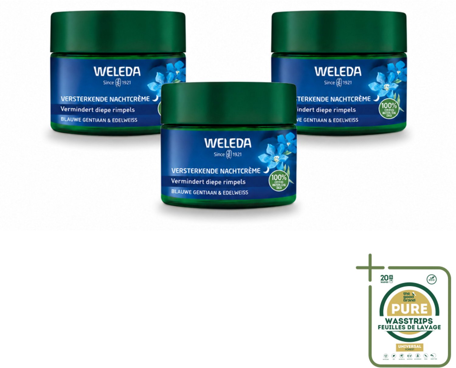 3 x WELEDA - Nachtcrème Versterkend - Blauwe Gentiaan & Edelweiss - 40 ml - Wasstrips - Nachtcrème - Huidversterkend - Collageengehalte - Huidcontouren - Huidverzorging