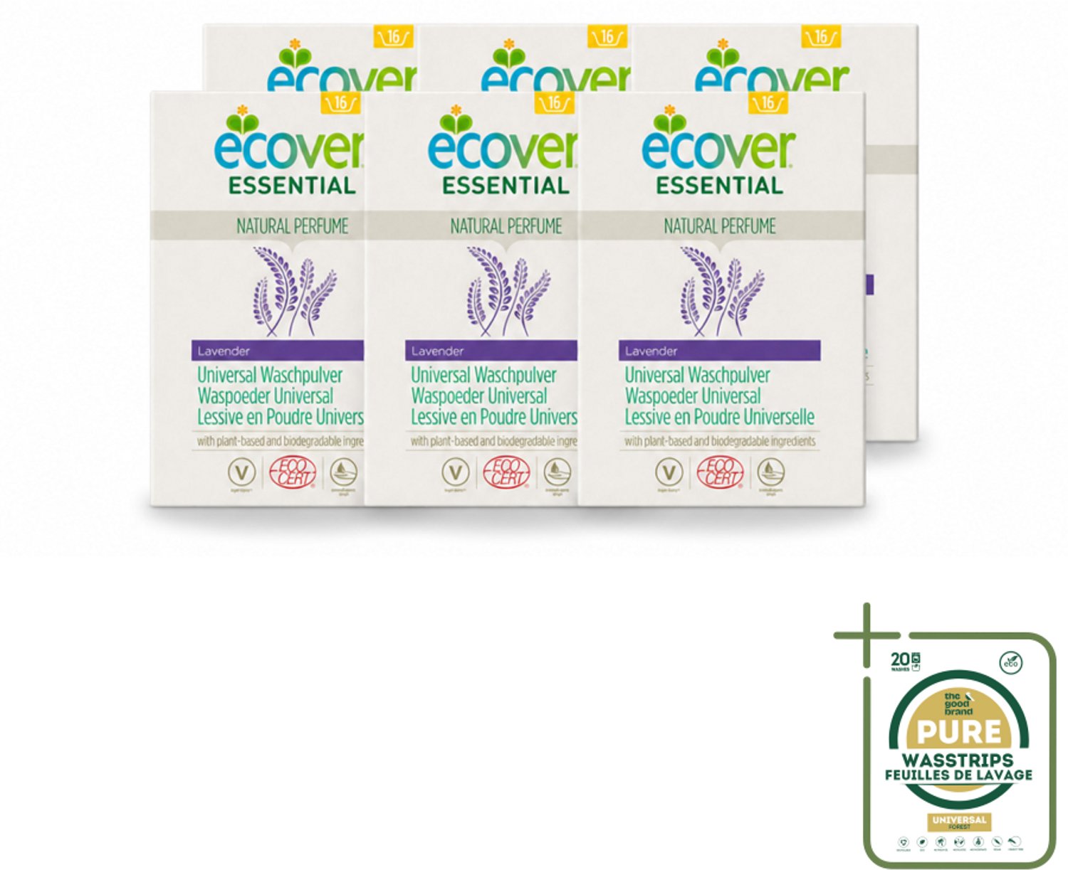6 x Ecover - Waspoeder Essential - Universal - 1,2 kg - Wasstrips - Waspoeder - Witte Was - Plantaardig Waspoeder - Biologisch Afbreekbaar - Milieuvriendelijk Waspoeder
