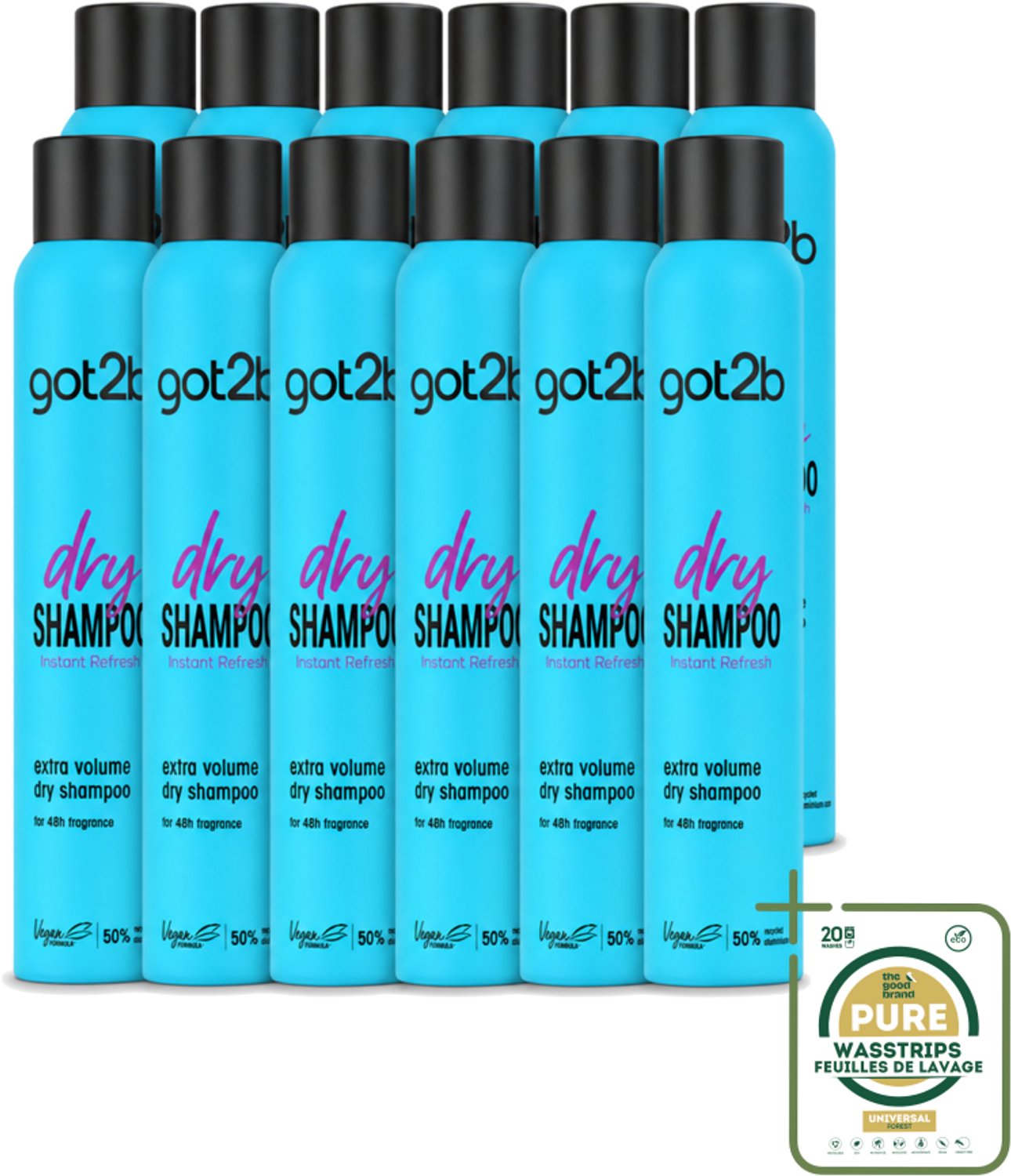 12 x Got2B - Droogshampoo - Fresh & Fabulous Volume - 200 ml - Wasstrips - Droogshampoo - Fris Haar - Volume Haar - Snel Opfrissen - Droog Haar