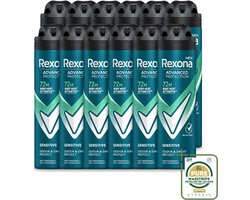 Rexona Men 12 x Rexona Men - Deodorant Spray - Sensitive - Zachte Bescherming - 150 ml - Wasstrips - Deodorant Spray - Zweetvermindering - Geurvermindering - Alcoholvrije Deodorant - Gevoelige Huid
