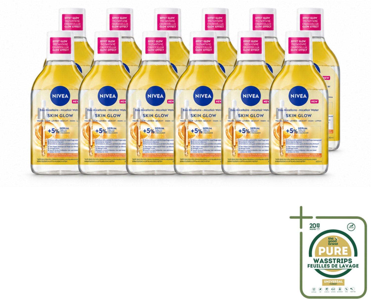 12 x NIVEA - Micellair Water - Serum Verrijkt Stralend - Verwijdert Waterbestendige Make-up - 400 ml - Wasstrips - Gevoelige Huid - Micellair Water - Stralende Huid - Reinigingsgel - Hydraterend