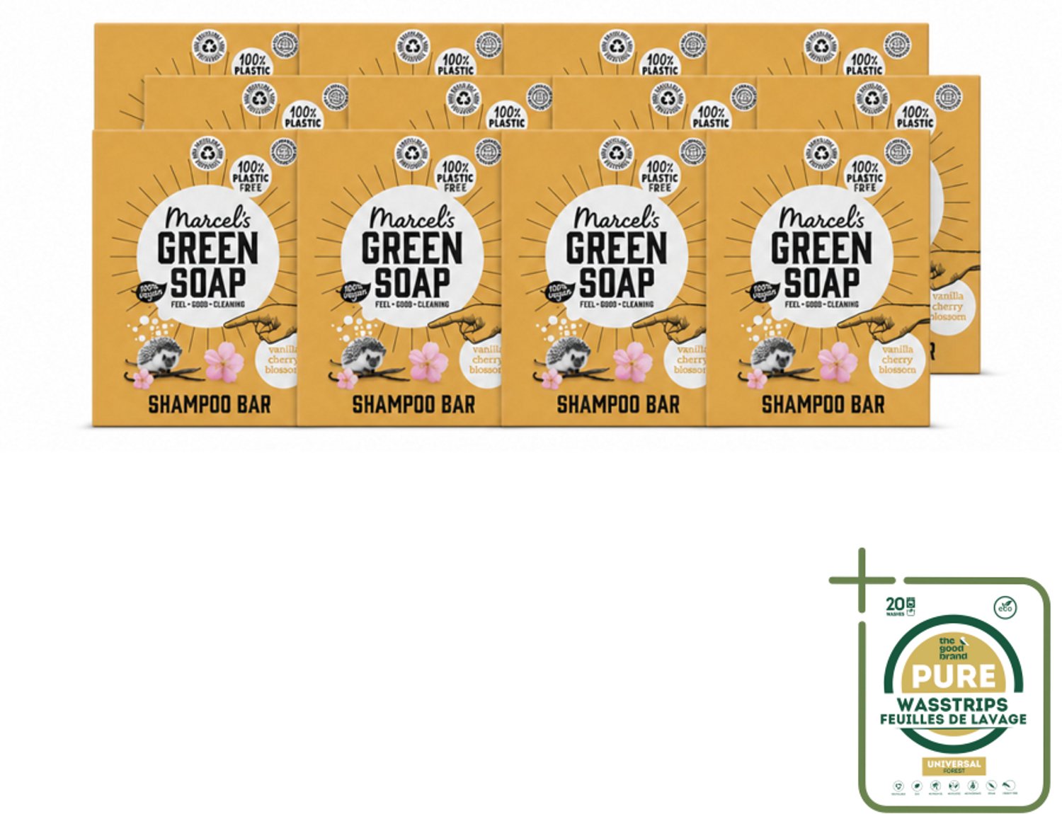 12 x Marcel's Green Soap - Shampoobar - Vanilla & Cherry Blossom - Versterkt & verzorgt - 90 gr - Wasstrips - Shampoobar - Natuurlijke Shampoo - Biologisch Afbreekbaar - Vegan Shampoo - Sulfaatvrij Shampoo