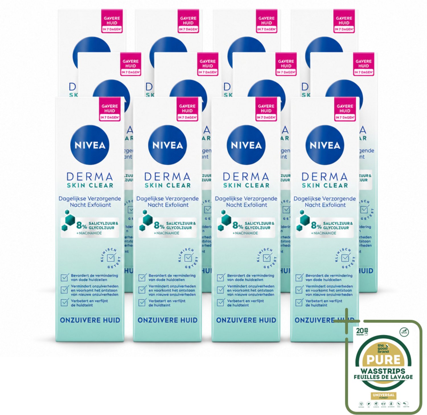 12 x NIVEA - Nacht Exfoliant - DERMA Huidzuiver Dagelijkse Verzorging - Met Salicylzuur (AHA), Glycolzuur & Niacinamide - Tegen Acne & Mee-eters - 40 ml - Nacht Exfoliant - Huidzuiver - Acne Behandeling - Puistjes Verkleinen - Mee-eters Verkleinen