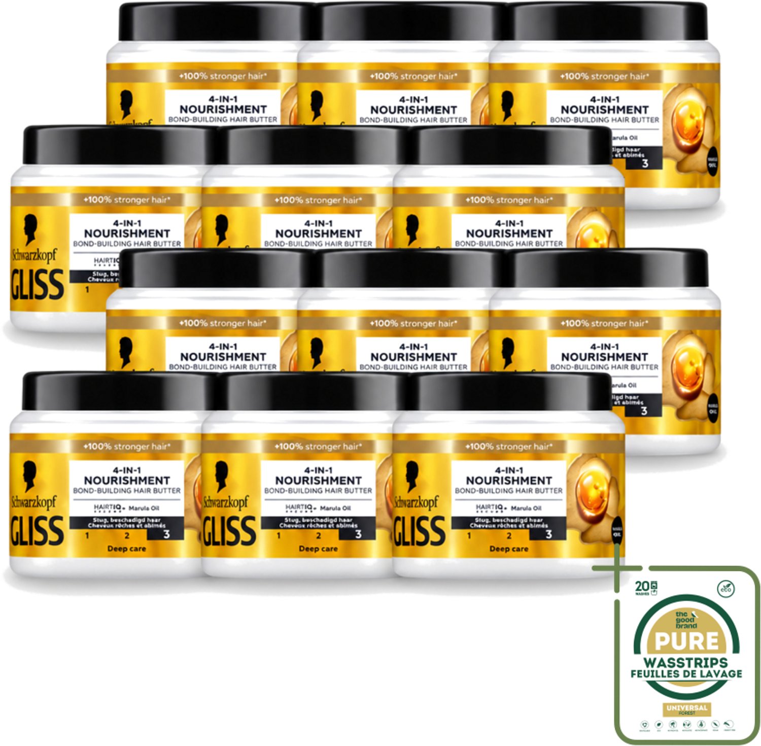 12 x Gliss - Haarmasker - 4in-1 Hair Butter - Voor Intensieve Herstelverzorging - 400 ml - Wasstrips - Haarverzorging - Haarmasker - Herstelhaar - Droog Haar - Beschadigd Haar