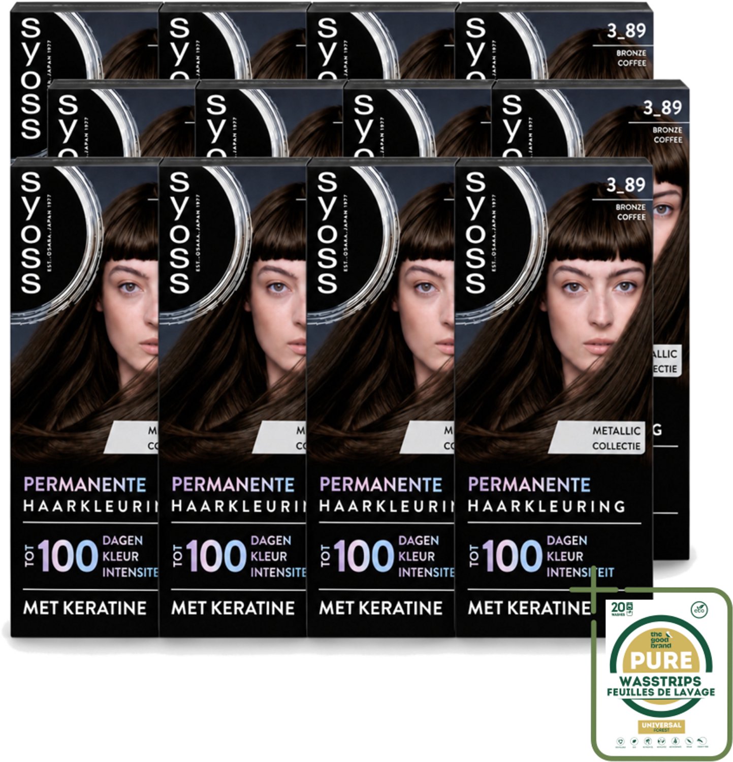 12 x SYOSS - Coloration 3-89 Bronze Coffee - Haarverf - Grijsdekking - Vermindert Haarbreuk - Wasstrips - Haarkleur - Haarverf - Grijsdekking - Keratine - Haarverf 3-89