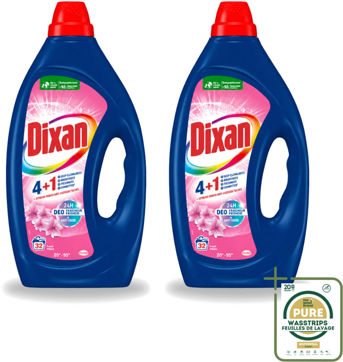 2 x Dixan - Vloeibaar wasmiddel - Fresh Pink - 32 wasbeurten - Wasstrips - Wasmiddel - Vloeibaar Wasmiddel - Frisheid - Anti-geur - Wasgeur