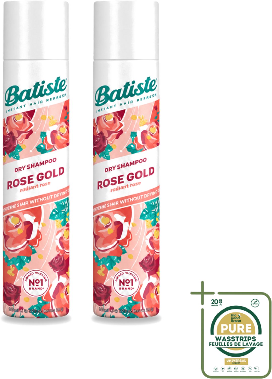 2 x Batiste - Rose Gold - Droogshampoo - Zachte Rozengeur - Verfrist en Zorgt Voor Volume - 200ml - Wasstrips - Droogshampoo - Haarverfrissing - Roze Geur - Volume Haar - Fris Haar