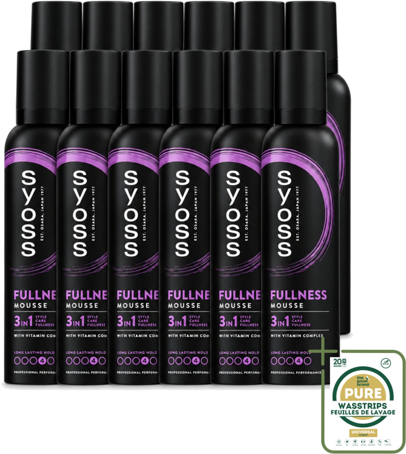 12 x Syoss - Fullness - Haarmousse - Lichtgewicht Volume - 250 ml - Wasstrips - Haarmousse Voor Volume - Haarmousse Voor Voller Haar - Haarmousse Voor Fijn Haar - Haarmousse Voor Futloos Haar - Haarmousse Met Vitaminecomplex